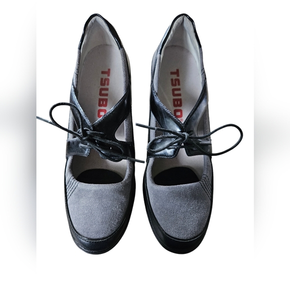 Tsubo suede patent leather Mary Jane wedge sz 8 black grey fall buisness casual - Picture 2 of 7